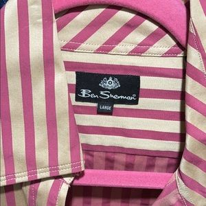 Ben Sherman fitted striped shirt. Pink/gold. Sz L.